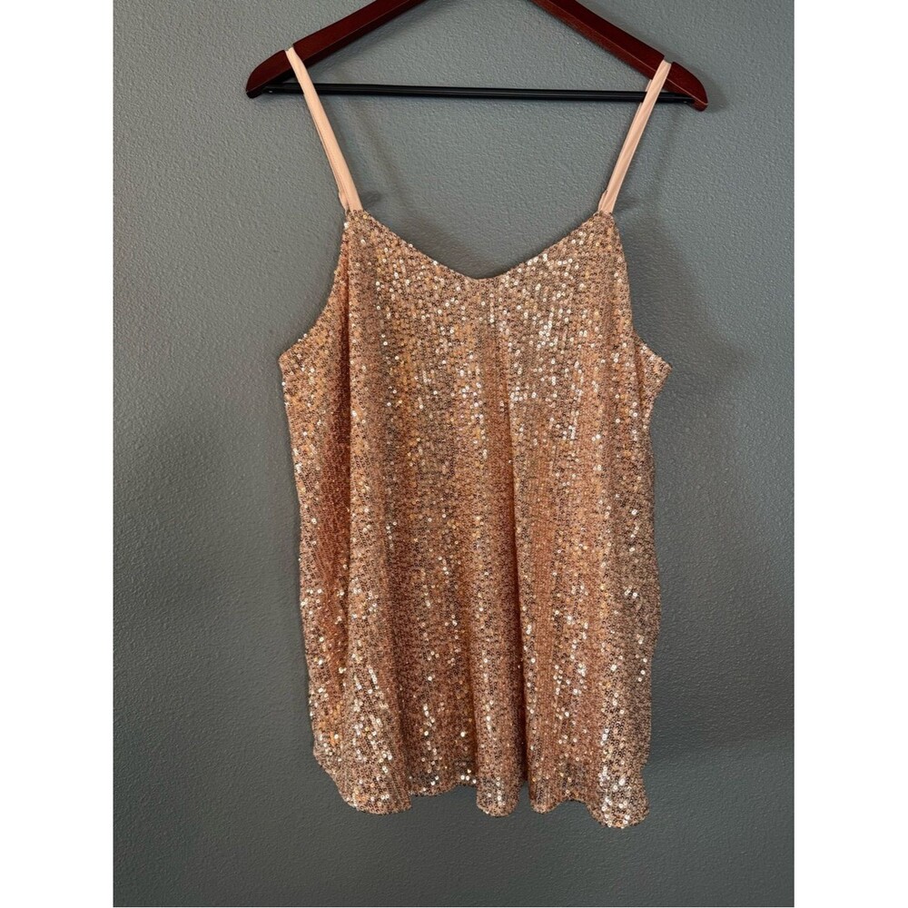 Torrid Sophie Sequin Cami Tank Top Size 00 Rose Gold Blush Pink Party Holiday